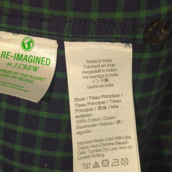 J.Crew XXLT Brushed Twill Shirt Mens Green Navy Plaid Classic Fit Long Sleeve - Picture 3 of 4